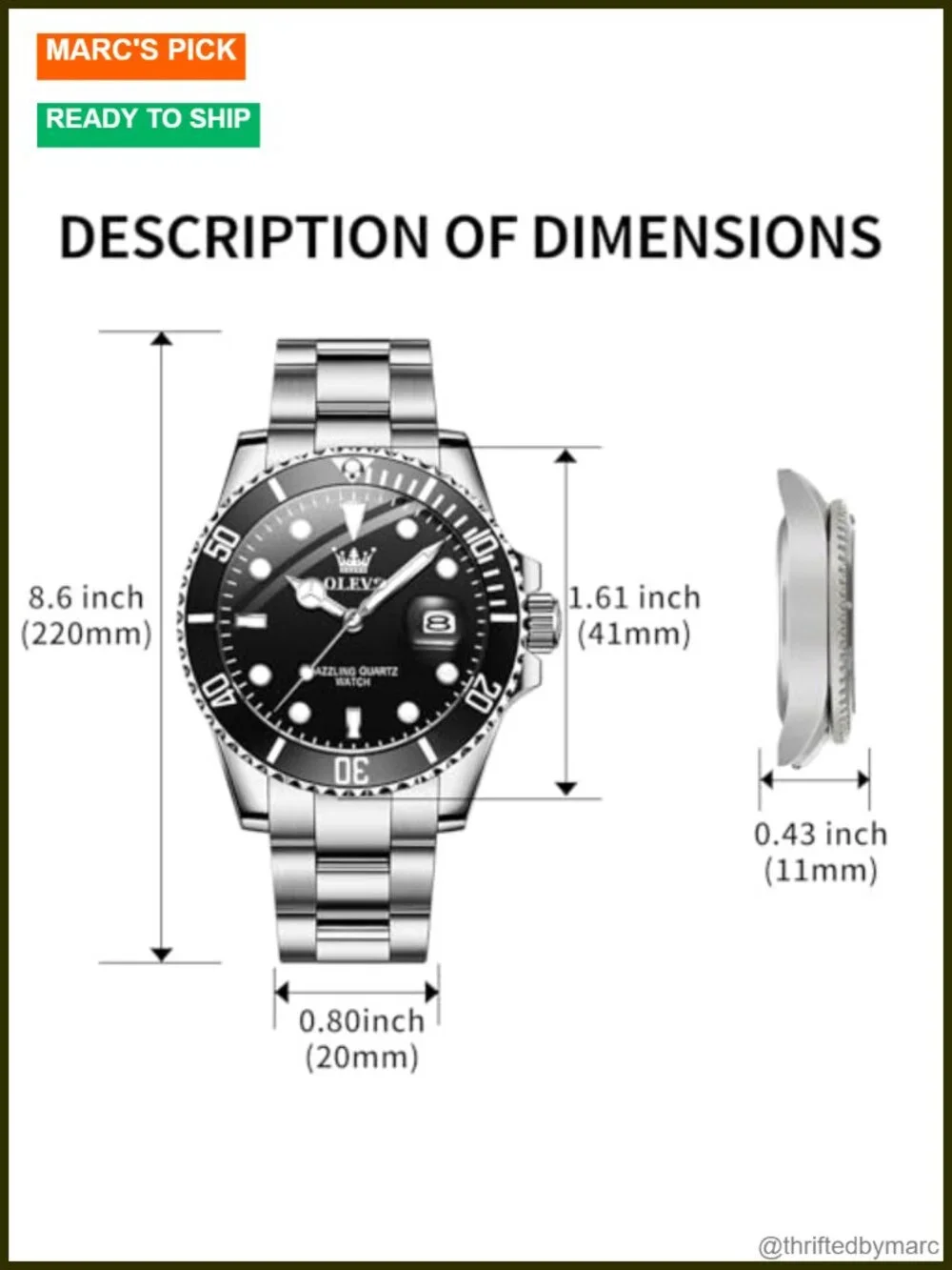 Stainless Steel Waterproof Analog Quartz Watch with Luminous Hands
